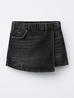 Zara Girls Black Distressed Denim Skort Shorts Jean Skirt NEW Size 13-14 Years